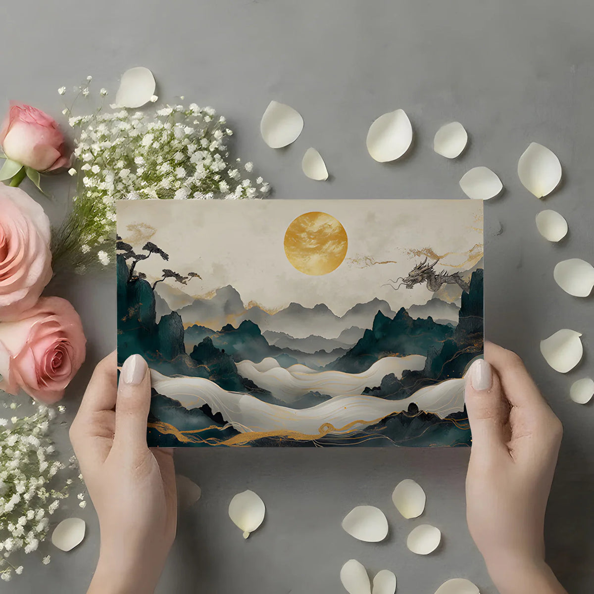 Golden Dragon Peaks Mural Wallpaper — Oriental Artistic Style Mural Wallpaper - room preview 02