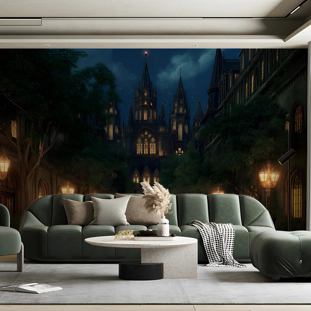 Gothic Cathedral Nightscape Mural Wallpaper - room preview 02