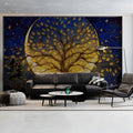 Celestial Gold Tree Mural Wallpaper with Midnight Blue Backdrop Mural Wallpaper - room preview 02