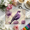 Purple Rose and Songbird Mural Wallpaper — Whimsical Floral Mural Wallpaper - room preview 02