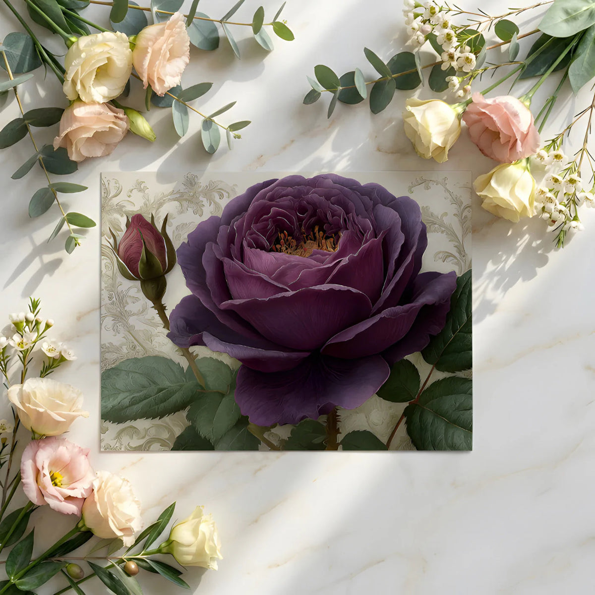 Midnight Rose Floral Mural Wallpaper — Romantic Baroque Style Mural Wallpaper - room preview 02