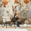 Fox and Wild Rose Garden Mural Wallpaper in Soft Amber Mural Wallpaper - room preview 02