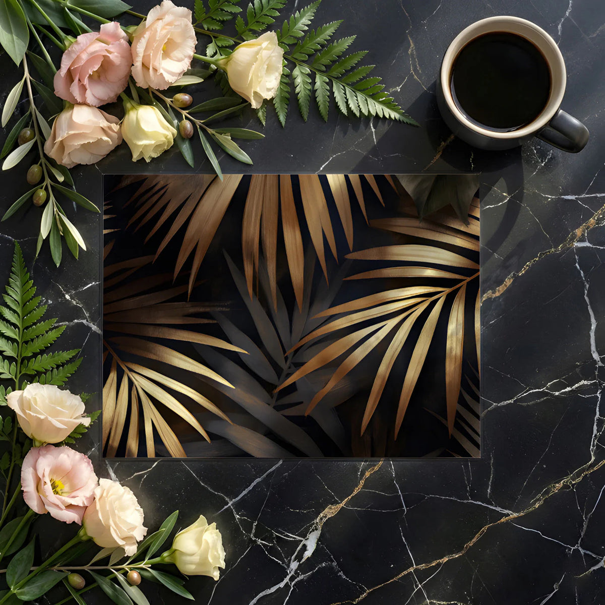 Gilded Palm Leaf Mural Wallpaper — Moody Botanical Wall Art Mural Wallpaper - room preview 02