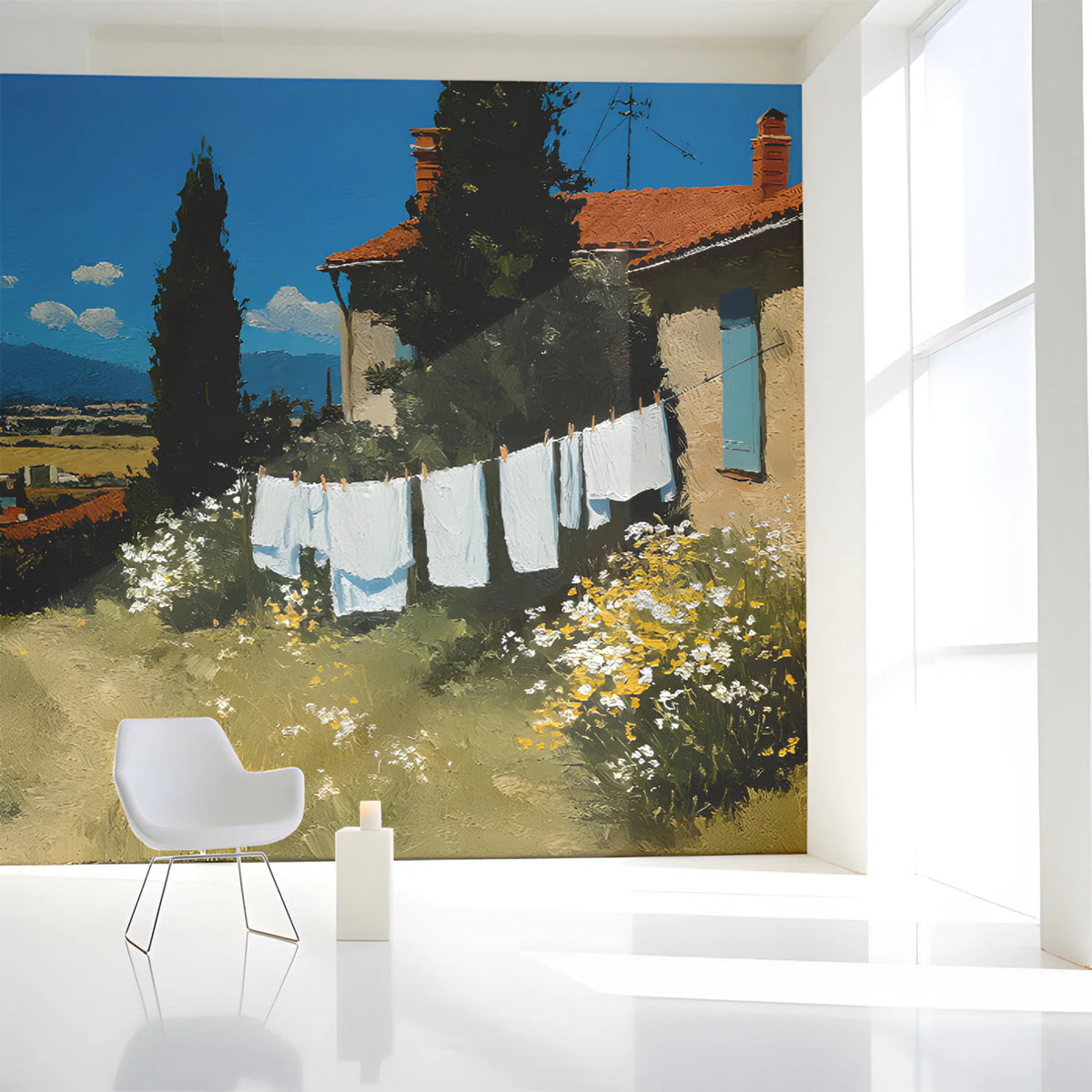 Mediterranean Countryside Oil Painting Mural Wallpaper - room preview 02