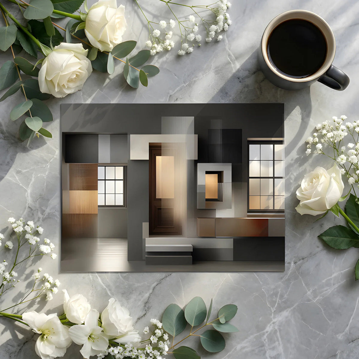 Modern Architectural Block Mural Wallpaper — Geometric Abstract Mural Wallpaper - room preview 02