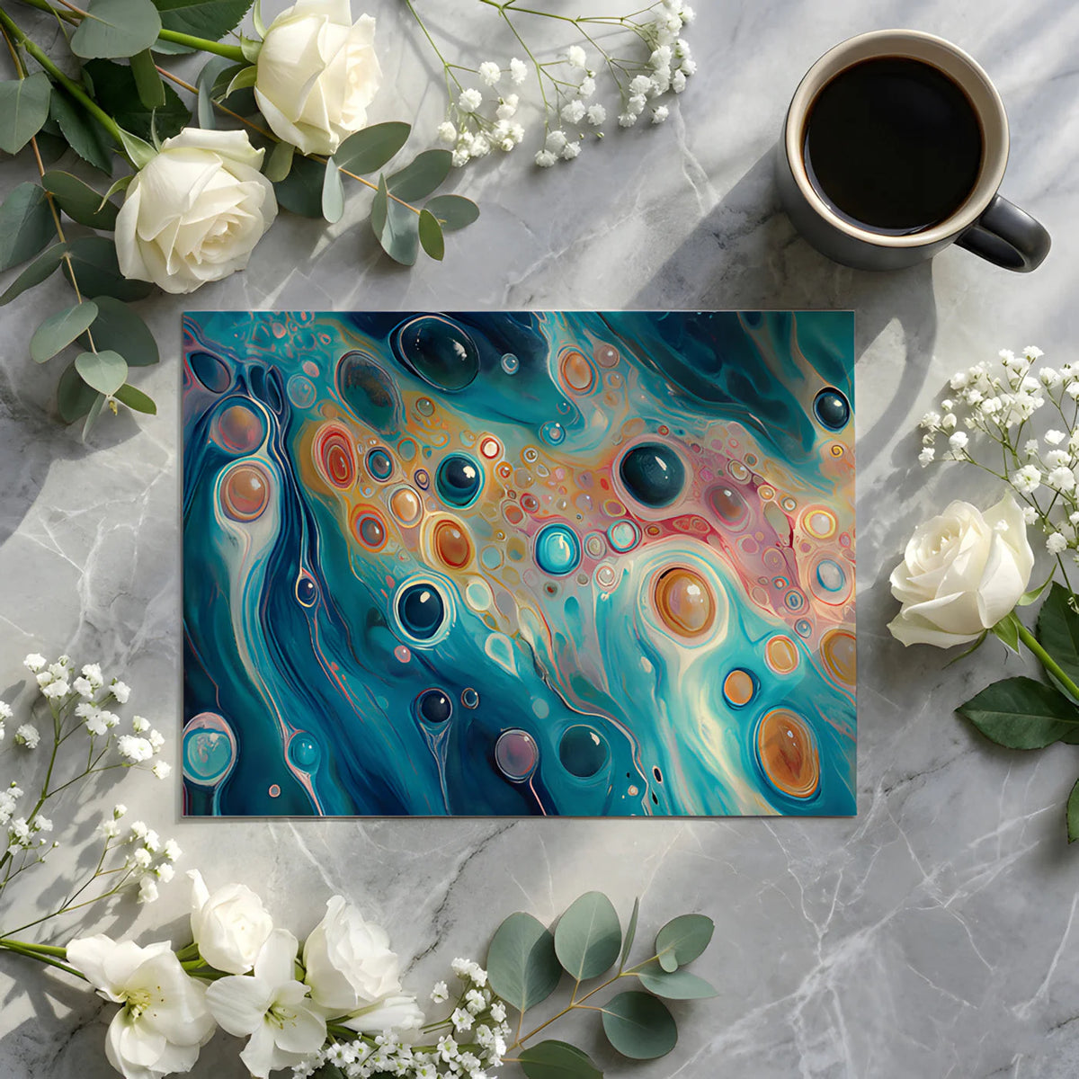 Fluid Motion Mural Wallpaper in Sapphire and Amber Abstract Mural Wallpaper - room preview 02