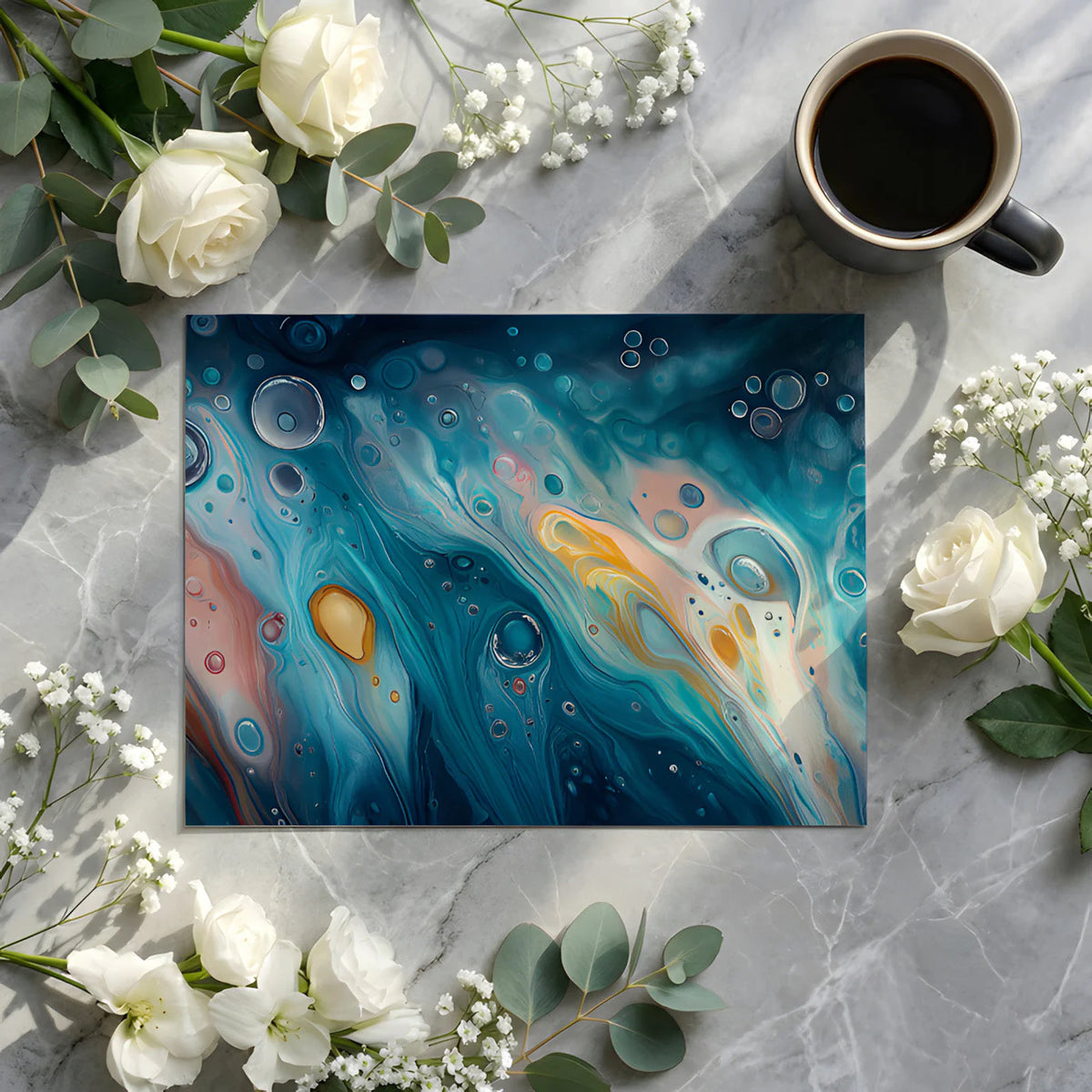 Oceanic Swirl Abstract Mural Wallpaper — Fluid Motion Art Mural Wallpaper - room preview 02