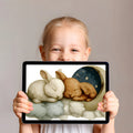 Sleeping Bunnies on Moon Mural Wallpaper —Soft Whimsical Illustration Mural Wallpaper - room preview 02
