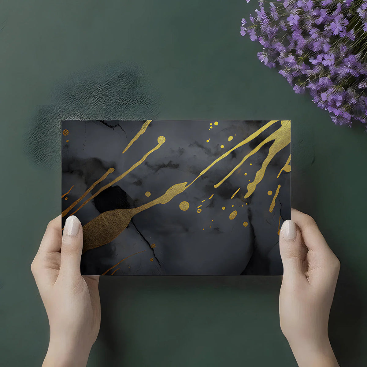 Black and Gold Splatter Mural Wallpaper — Dramatic Abstract Mural Wallpaper - room preview 02