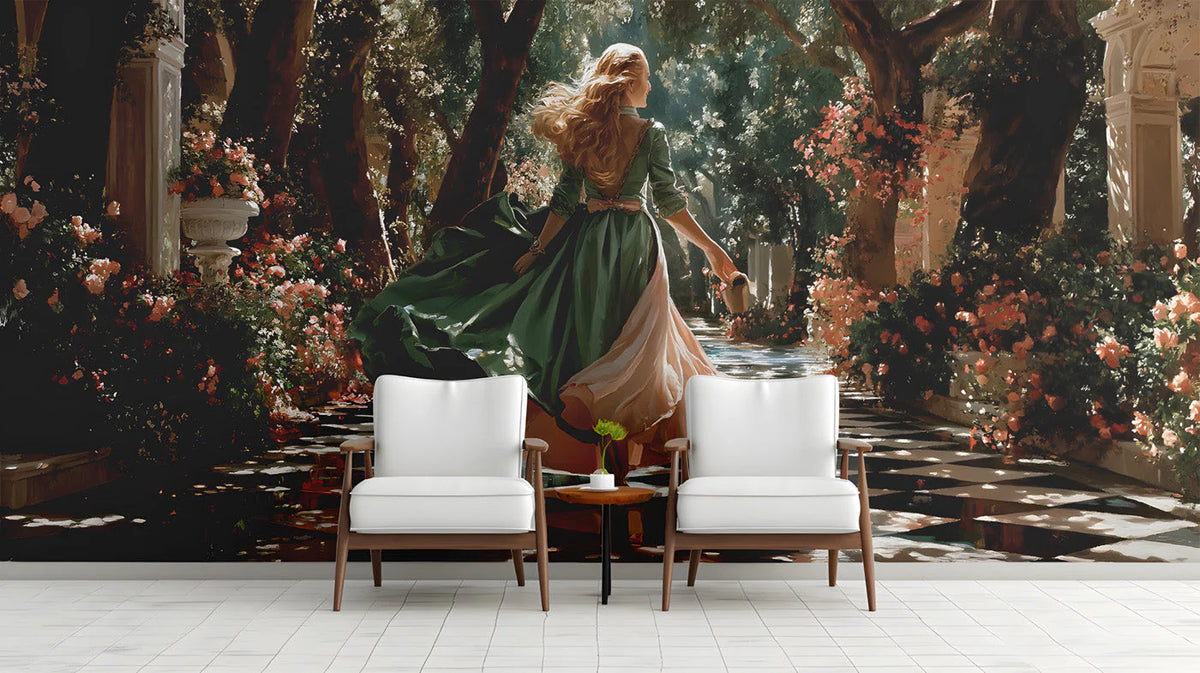 Enchanted Garden Promenade Mural Wallpaper — Romantic Renaissance Mural Wallpaper - room preview 02