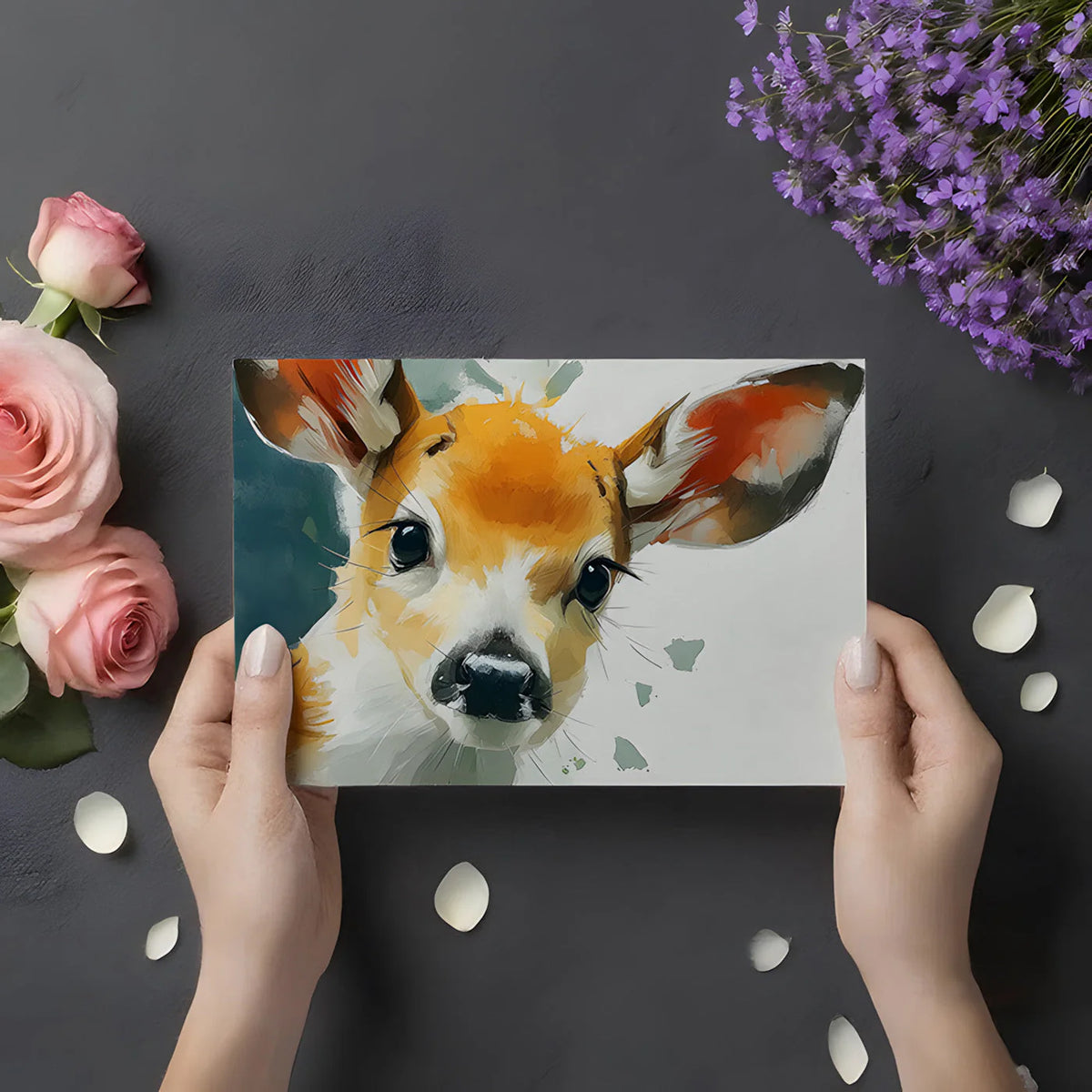 Fawn Portrait Mural Wallpaper — Soft Impressionistic Animal Art Mural Wallpaper - room preview 02