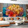 Stained Glass Floral Mural Wallpaper — Colorful Botanical Art Mural Wallpaper - room preview 02