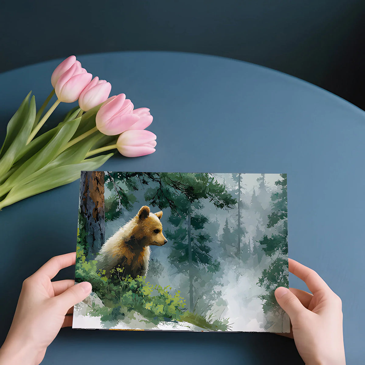 Little Bear in Misty Forest Mural Wallpaper — Impressionist Nature Mural Wallpaper - room preview 02