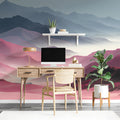 Mist-Covered Mountains Mural Wallpaper in Dusty Rose and Slate Mural Wallpaper - room preview 02