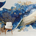 Humpback Whale Mural Wallpaper with Gold Ink Details Mural Wallpaper - room preview 02