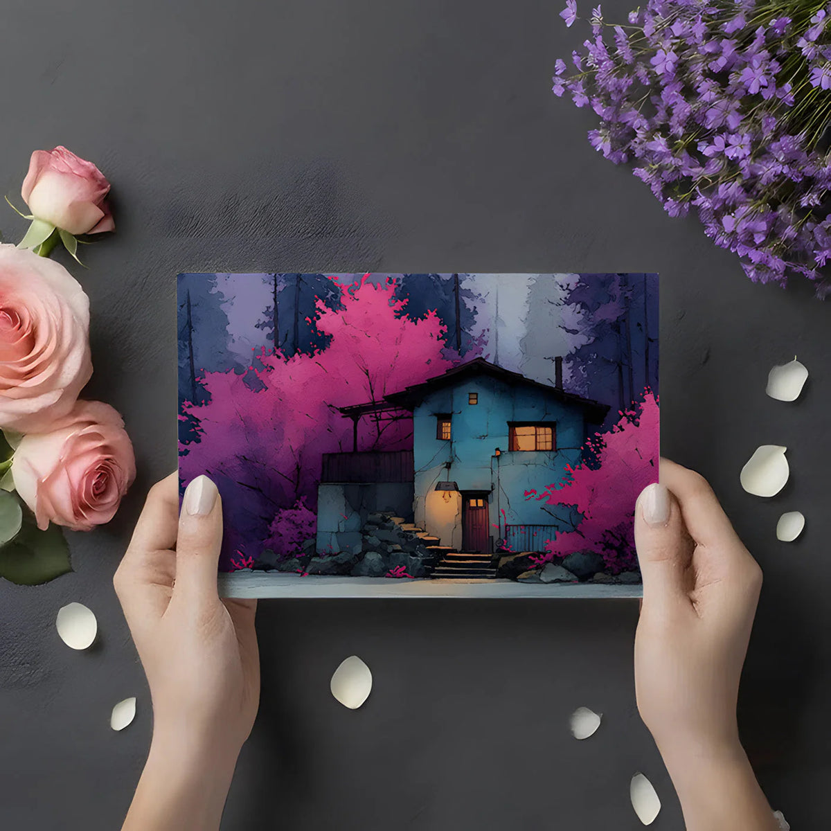 Cabin in the Woods Mural Wallpaper — Whimsical Forest Scene Mural Wallpaper - room preview 02
