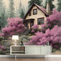 Cottage in Springtime Forest Mural Wallpaper — Impressionistic Scene Mural Wallpaper - room preview 02