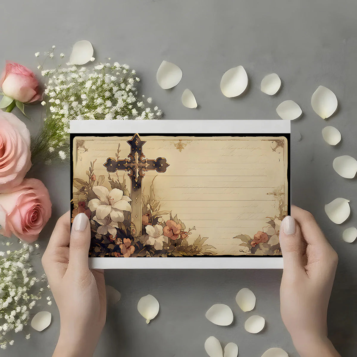 Gothic Floral Cross Mural Wallpaper — Vintage Manuscript Design Mural Wallpaper - room preview 02