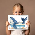 Whale in a Bathtub Mural Wallpaper — Whimsical Marine Illustration Mural Wallpaper - room preview 02