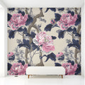 Vintage Peony Garden Mural Wallpaper in Pink and Navy Mural Wallpaper - room preview 02