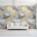Chrysanthemum Bloom Mural Wallpaper in Ochre and Charcoal Mural Wallpaper - room preview 02