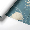 Vintage Chrysanthemum Floral Mural Wallpaper — Dusty Blue and Cream Mural Wallpaper - room preview 02