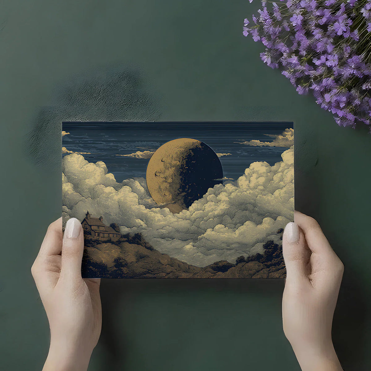 Midnight Celestial Landscape Mural Wallpaper — Engraved Art Style Mural Wallpaper - room preview 02