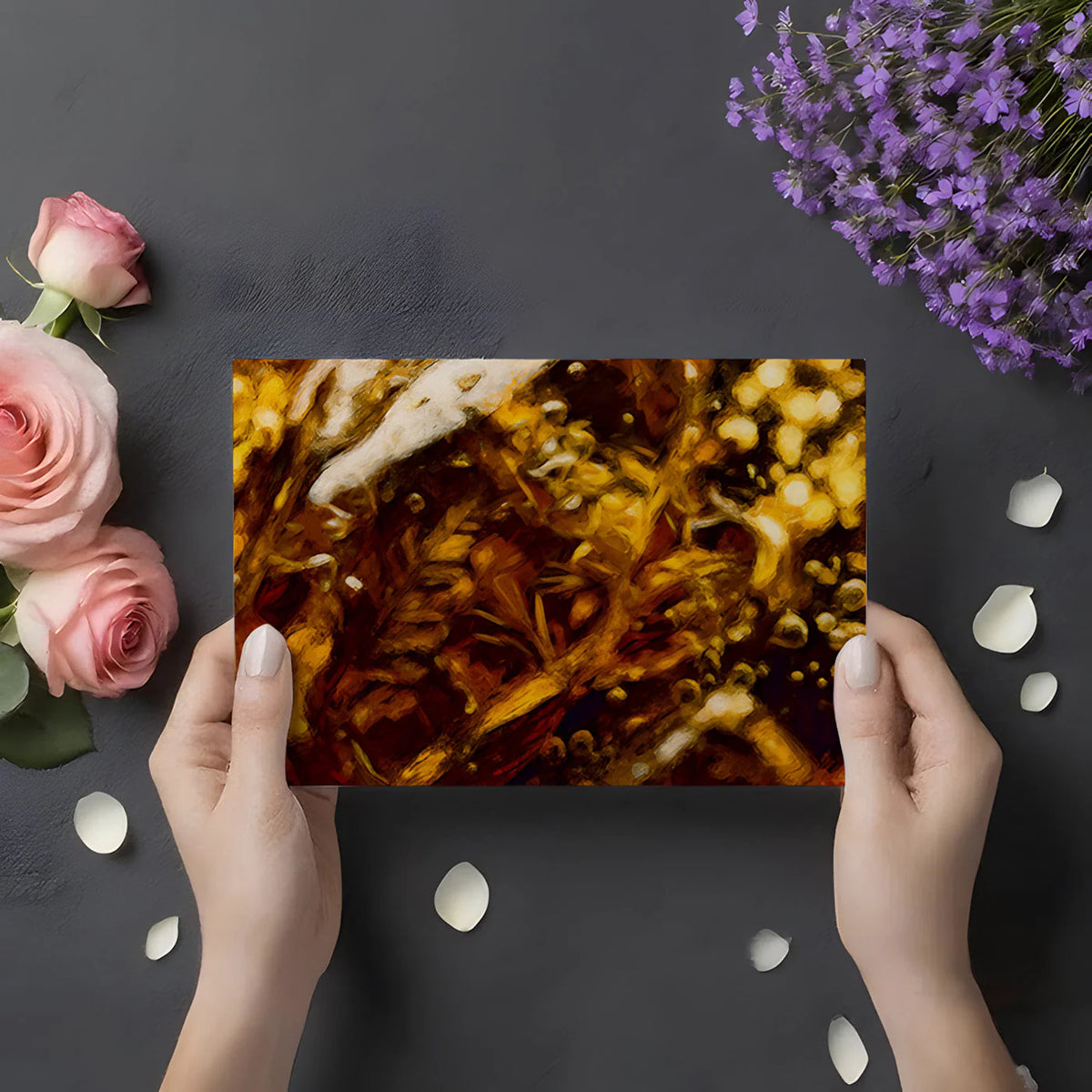 Molten Amber Abstract Mural Wallpaper with Painterly Texture Mural Wallpaper - room preview 02