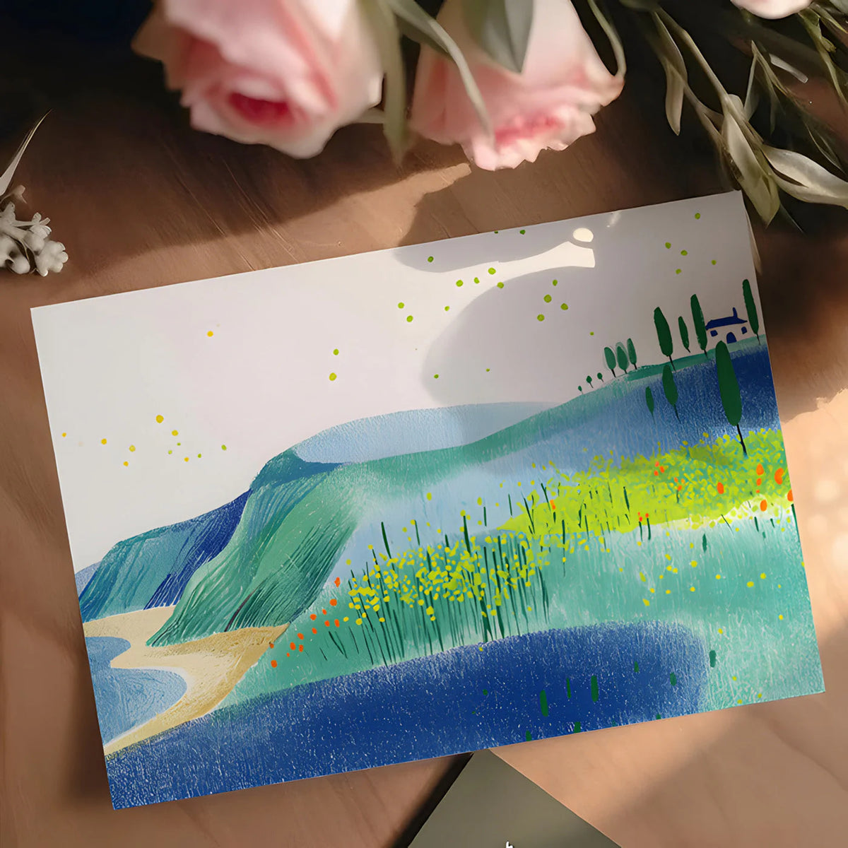 Mediterranean Coastal Landscape Mural Wallpaper — Whimsical Art Mural Wallpaper - room preview 02