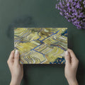 Terraced Fields Landscape Mural Wallpaper in Ochre and Cobalt Mural Wallpaper - room preview 02