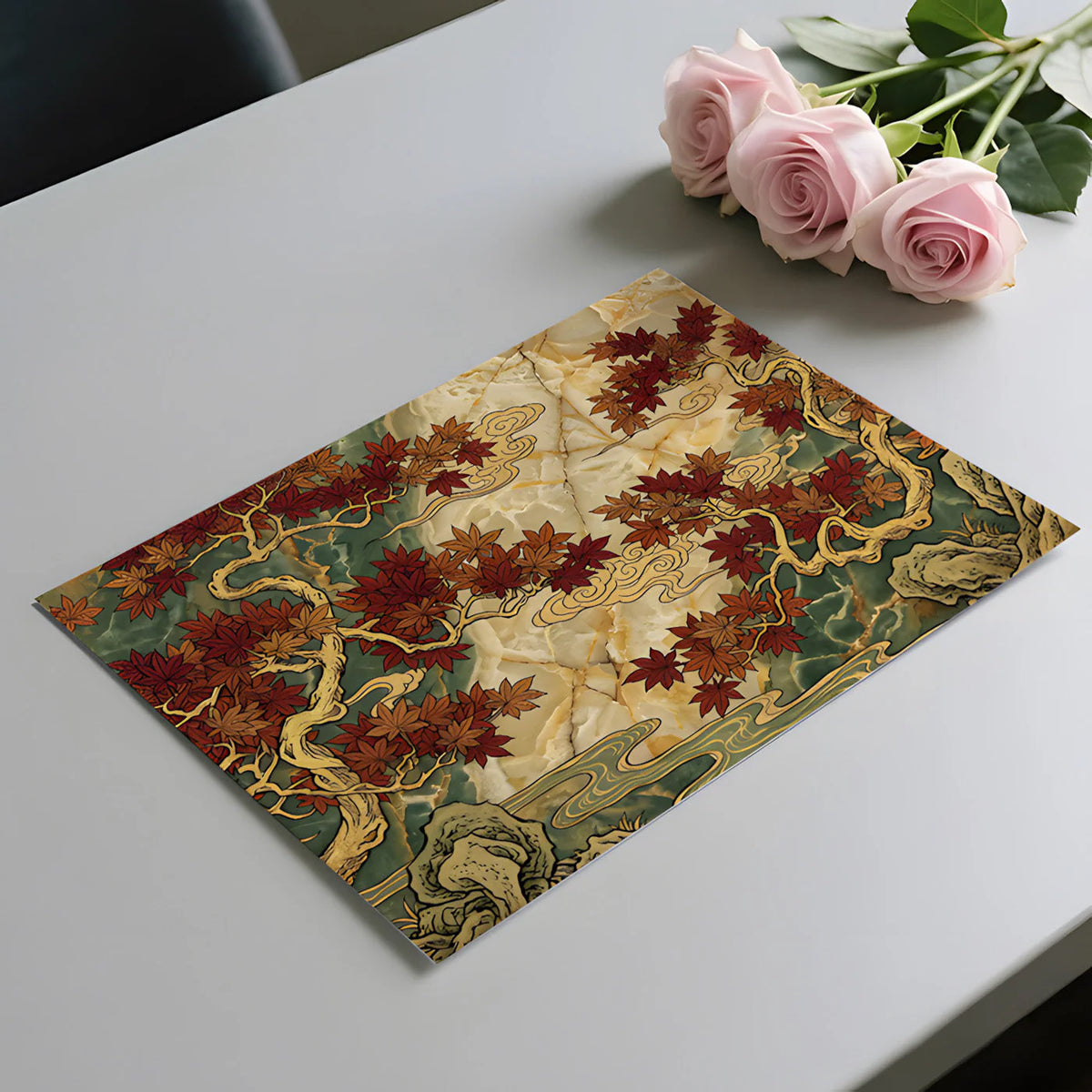 Autumn Maple Zen Mural Wallpaper — Artistic Oriental Landscape Mural Wallpaper - room preview 02