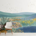 Meadow Horizon Mural Wallpaper — Artistic Painted Landscape Mural Wallpaper - room preview 02