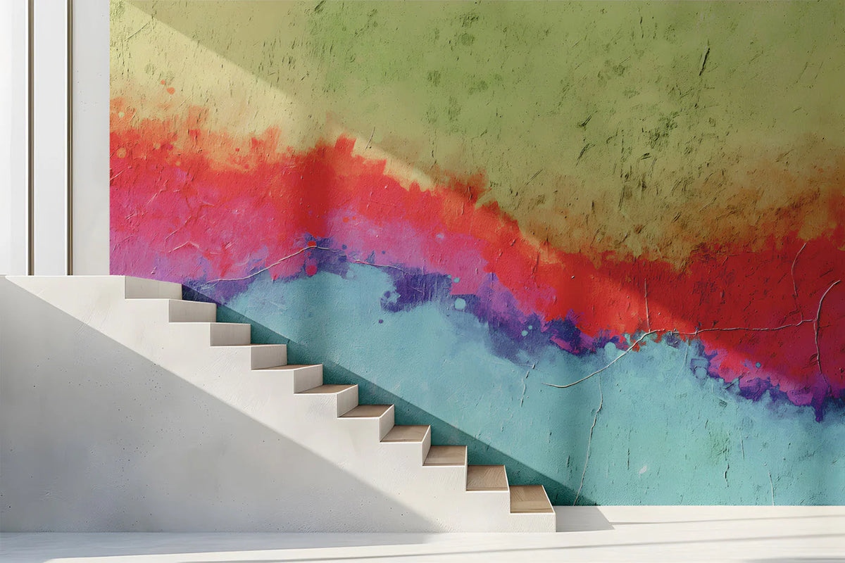 Abstract Painted Wave Mural Wallpaper — Vibrant Colorful Art Mural Wallpaper - room preview 02