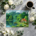 Cottage by the Lake Impressionist Landscape Mural Wallpaper - room preview 02