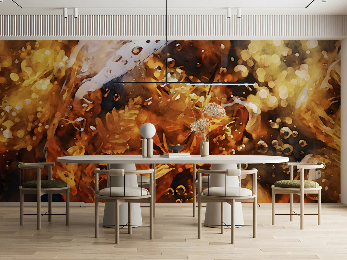 Golden Amber Liquid Abstract Mural Wallpaper - room preview 02