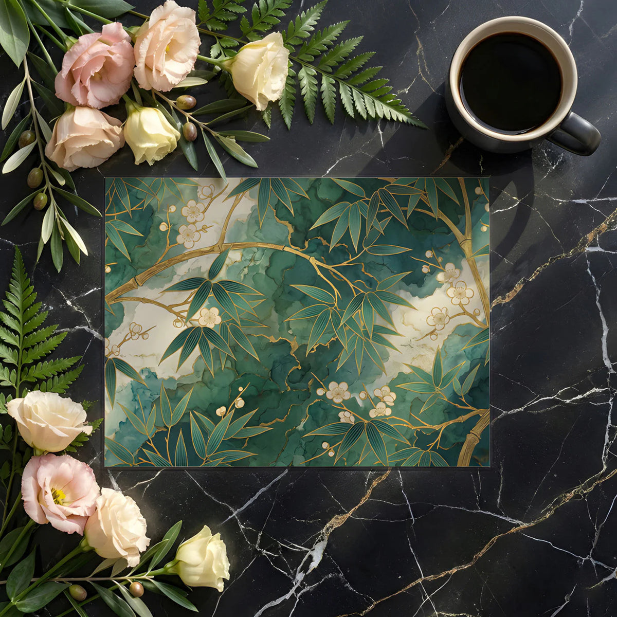 Gilded Bamboo and Cherry Blossom Mural Wallpaper - room preview 02