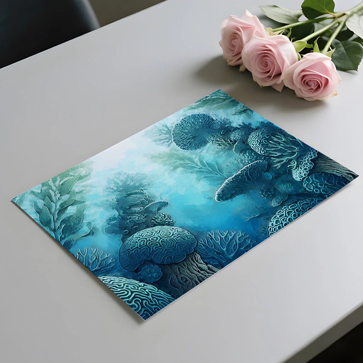 Abyssal Coral Reef Mural Wallpaper — Underwater Painterly Scene Mural Wallpaper - room preview 02