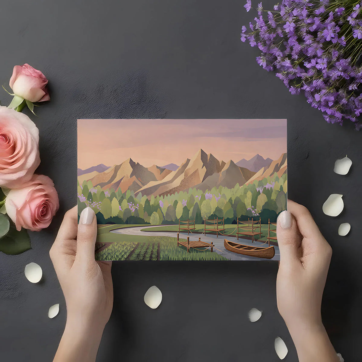 Mountain Valley River Mural Wallpaper — Scenic Landscape Mural Wallpaper - room preview 02