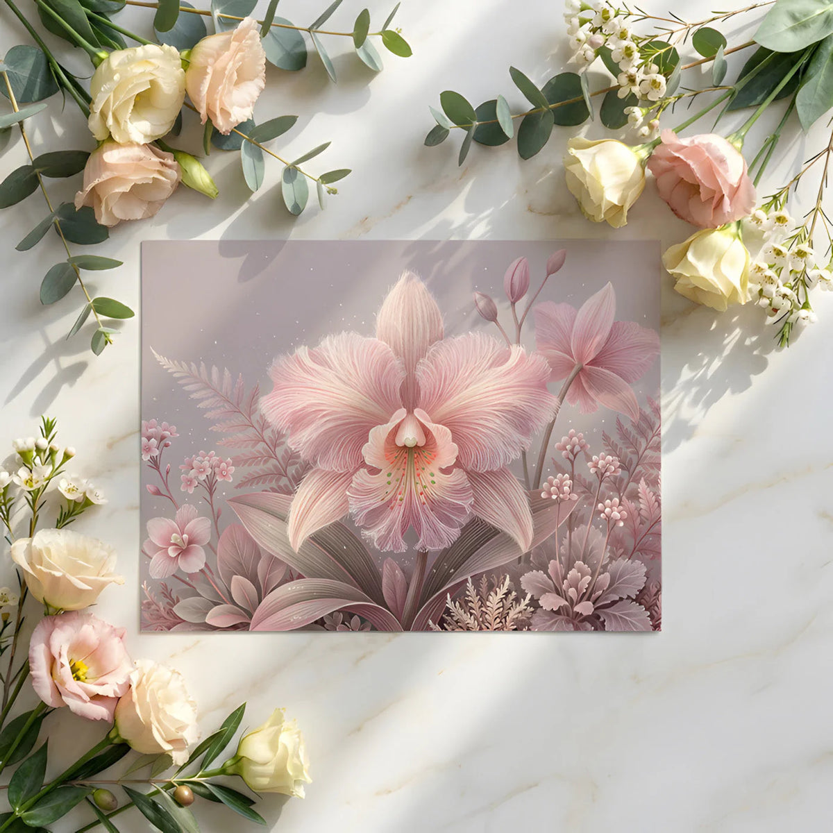 Ethereal Blush Orchid Botanical Mural Wallpaper - room preview 02