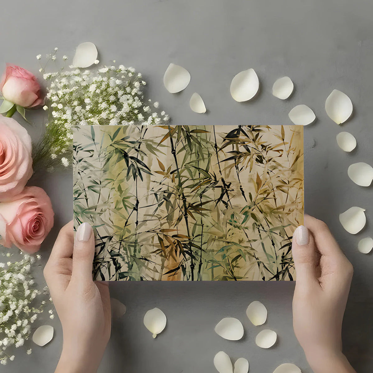 Zen Bamboo Ink Wash Mural Wallpaper — Earthy Botanical Design Mural Wallpaper - room preview 02