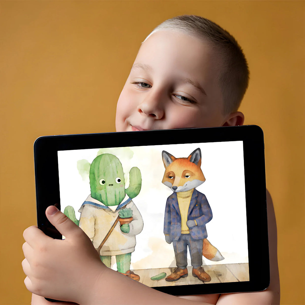 Cactus and Fox Friends Watercolor Mural Wallpaper - room preview 02