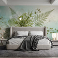 Ethereal Botanical Fern Mural Wallpaper with Soft Mint Accents Mural Wallpaper - room preview 02