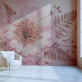 Blush Botanical Heart Flower Mural Wallpaper — Soft Floral Art Mural Wallpaper - room preview 02