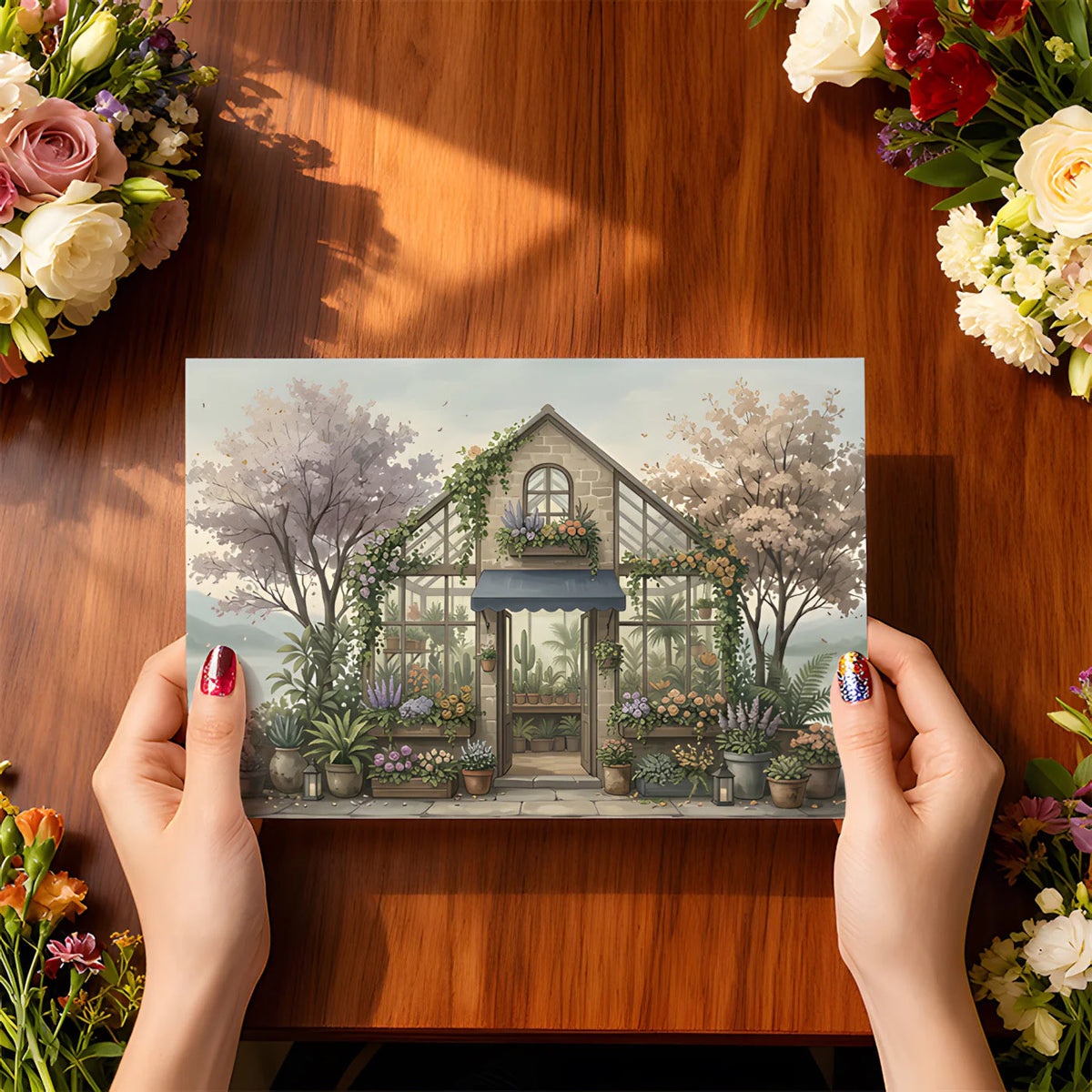 Greenhouse Garden Mural Wallpaper — Whimsical Floral Scene Mural Wallpaper - room preview 02