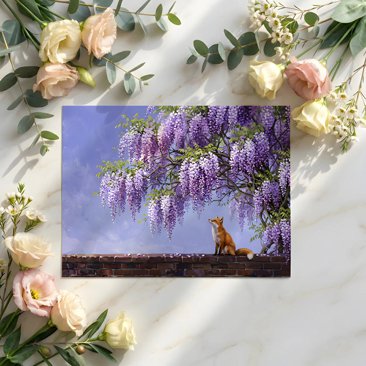Wisteria Garden Fox Mural Wallpaper — Impressionistic Wall Art Mural Wallpaper - room preview 02