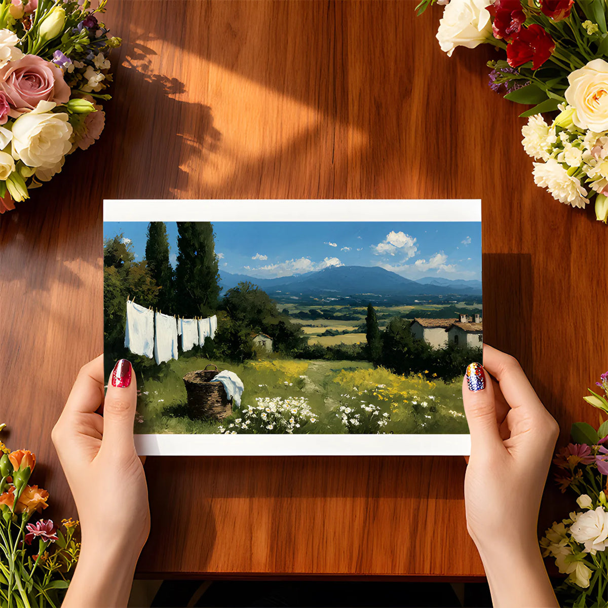Tuscan Meadow Landscape Mural Wallpaper — Impressionistic Art Mural Wallpaper - room preview 02