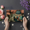 Cozy Whimsical Cat Mural Wallpaper in Blush and Teal Mural Wallpaper - room preview 02