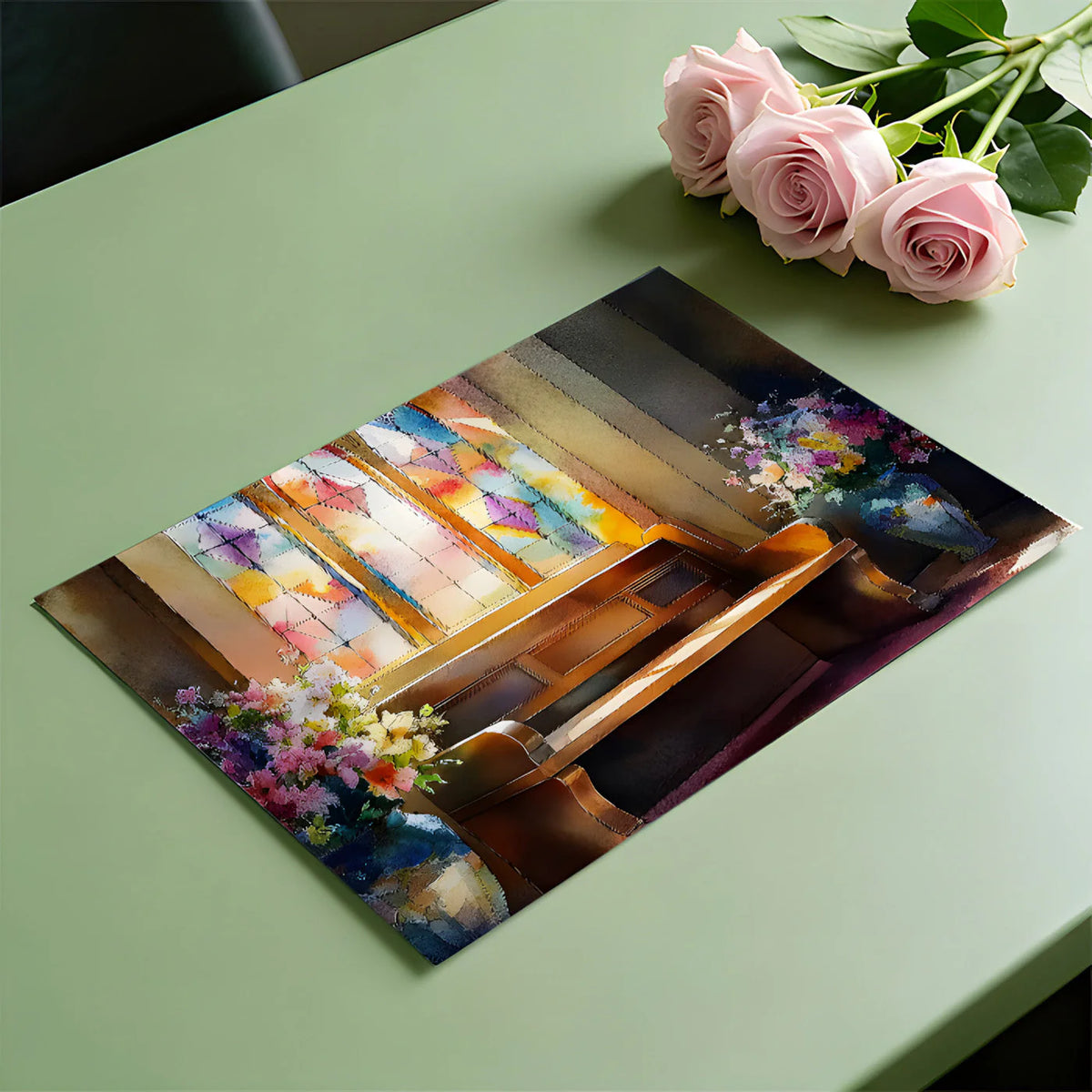 Stained Glass Cathedral Mural Wallpaper — Artistic Architectural Mural Wallpaper - room preview 02