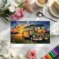 Stained Glass Vintage Van Mural Wallpaper — Whimsical Travel Scene Mural Wallpaper - room preview 02