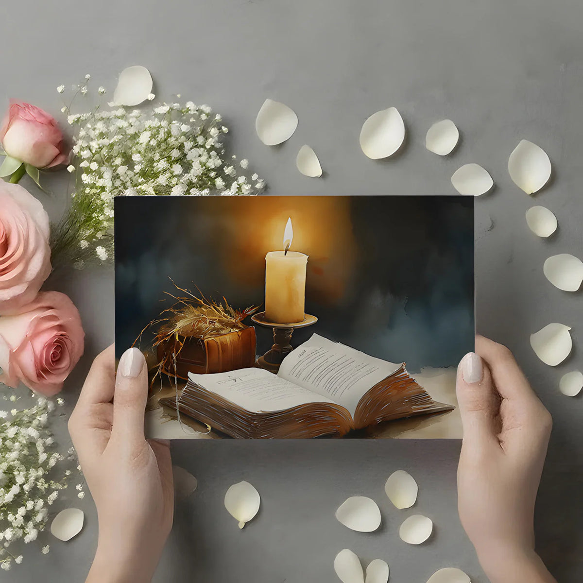 Candlelight and Vintage Books Mural Wallpaper — Moody Academic Mural Wallpaper - room preview 02